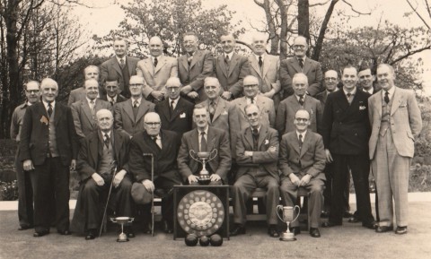 Cross Scythes Bowling Club; Maurice Johnson second from the right, front row, arms folded.
