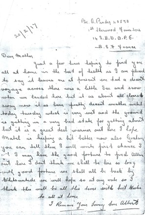 Albert Pinder's letter 20 February 1917