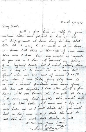 Albert Pinder's letter 27 March 1917