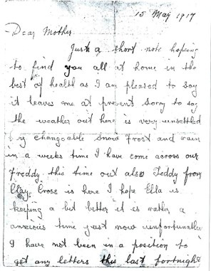 Albert Pinder's letter 15 May 1917 page 1