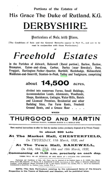 Duke of Rutland estates sale, 15-19 March 1920