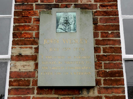 Plaque commemorating the visit of John Wesley on 15 July 1779, Paradise Square, Sheffield