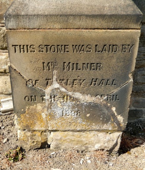 Foundation stone laid by Mrs Milner, 1898