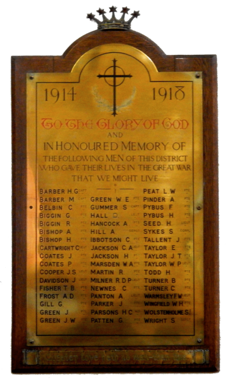 Dore Christ Church WW1 brass plaque
