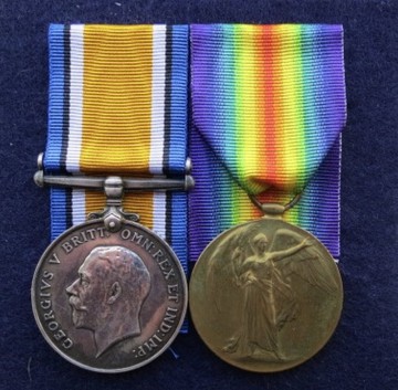 Ernest Alderson's Medals l/r: British War Medal, Victory Medal (Courtesy of Chris Emsley)