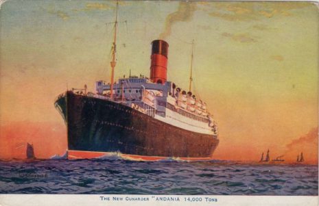 Cunard Line  Andania, built in 1921 on Tyneside by  Hawthorn Leslie and Company.