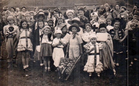 Totley All Saints School party on the school field, 1945