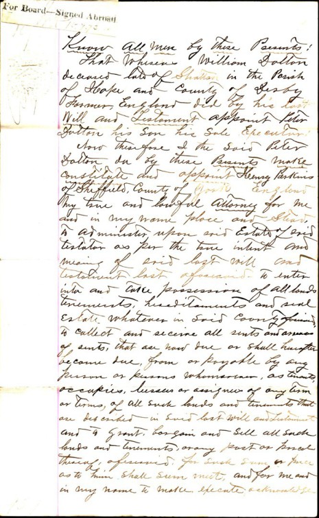 Power of Attorney dated 16 May 1873, part one
